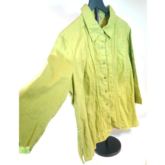Women's 100% Linen Loose Fitting Button Up Blouse Pistachio Green 1XL - Picture 2 of 9